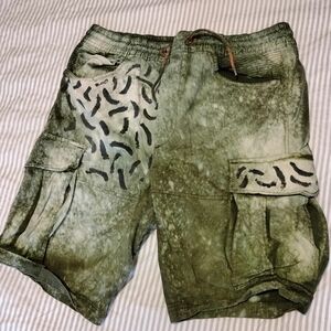 Green Hand Painted Confetti Cargo Shorts